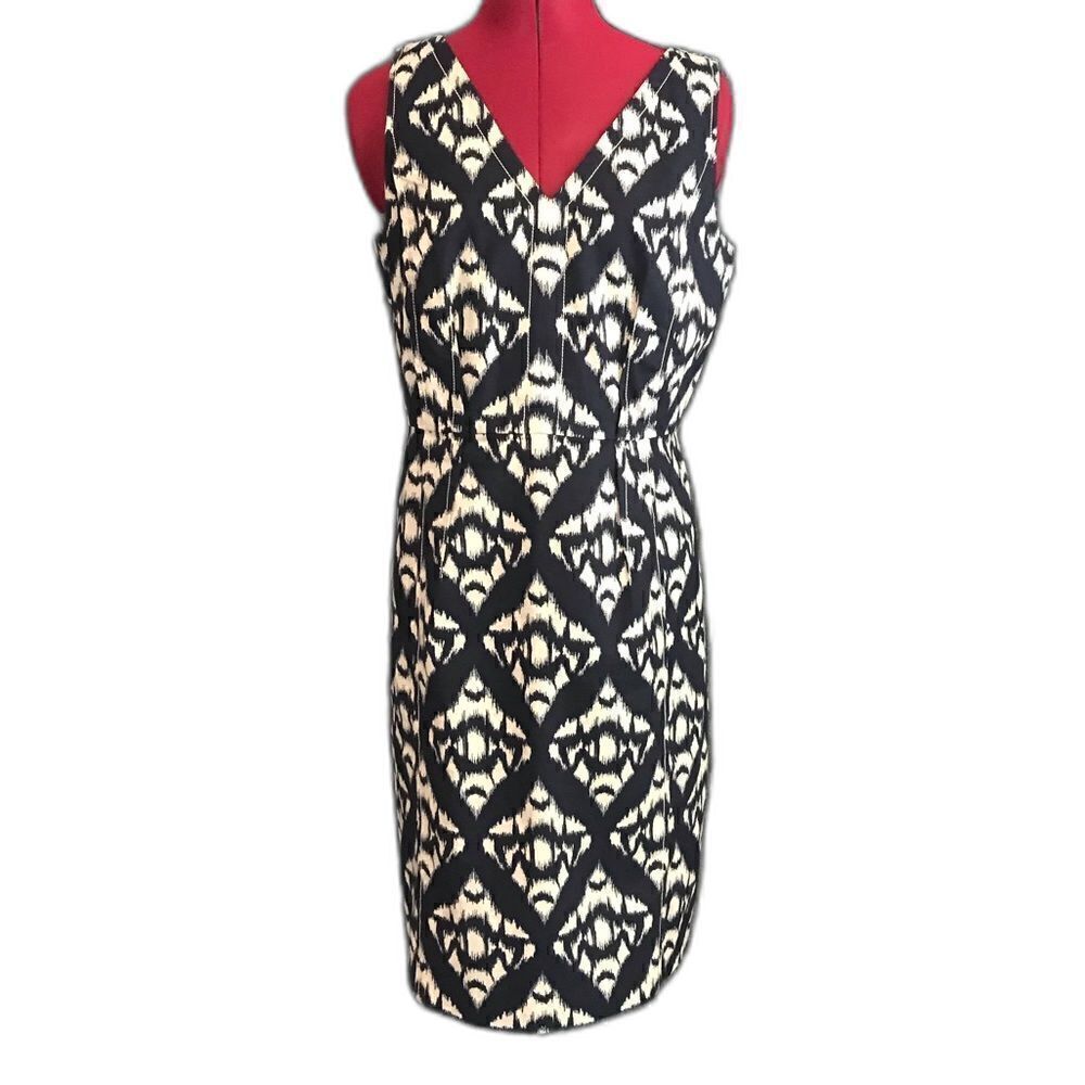 Talbots Dress Women’s Size 8 Navy Blue & Beige Cotton Sleeveless Sheath